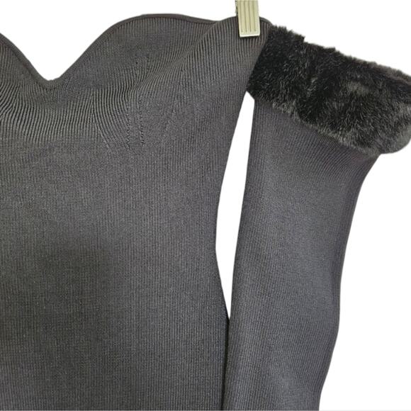 Staud Josee Knitted Mini Dress Staud Black Faux Fur Trim Size M NWT Event - Picture 4 of 12